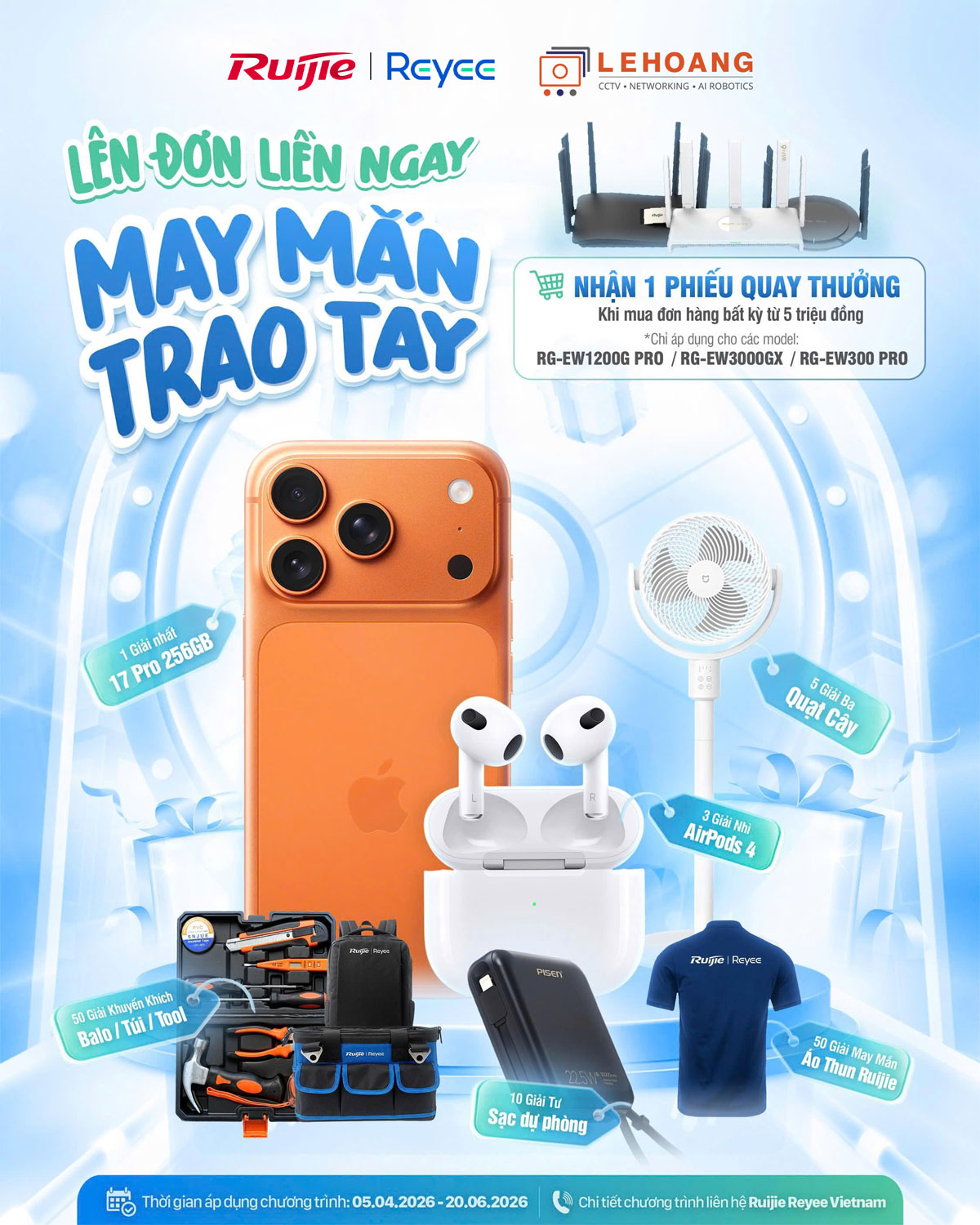 khuyến mãi trúng thưởng ngay iPhone 17 Pro Max khi mua bộ phát Wi-Fi Ruijie Reyee