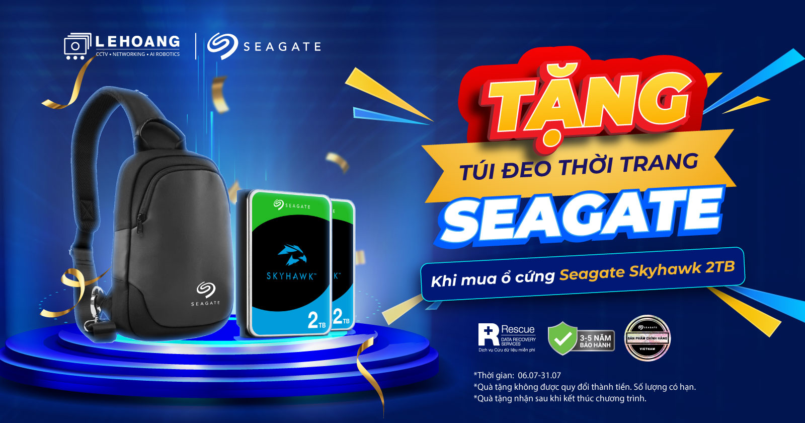 Khuyến mãi nhận ngay túi đeo thời trang khi mua ổ cứng Seagate Skyhawk 2TB tại Lê Hoàng CCTV